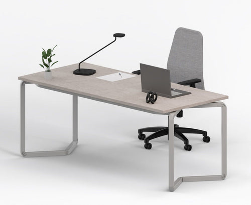 Scrivania moderna con piano melaminico e gambe in acciaio verniciato alluminio cm. 180x80x75h