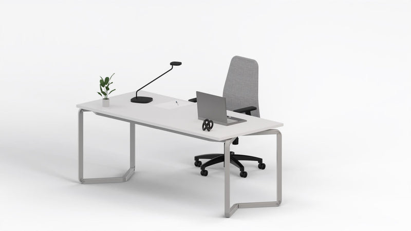 Scrivania moderna con piano melaminico e gambe in acciaio verniciato alluminio cm. 180x80x75h