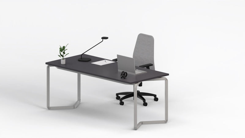 Scrivania moderna con piano melaminico e gambe in acciaio verniciato alluminio cm. 180x80x75h
