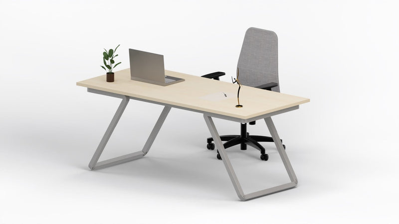 Scrivania ufficio con struttura in acciaio verniciato alluminio e piano superiore in melaminico cm. 160x80x75h