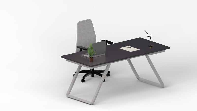Scrivania ufficio con struttura in acciaio verniciato alluminio e piano superiore in melaminico cm. 160x80x75h