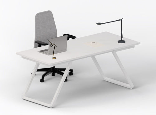 Scrivania con struttura in tubolare bianco e piano in melaminico per ufficio cm. 160x80x75h