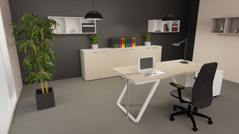 Scrivania con struttura in tubolare bianco e piano in melaminico per ufficio cm. 160x80x75h