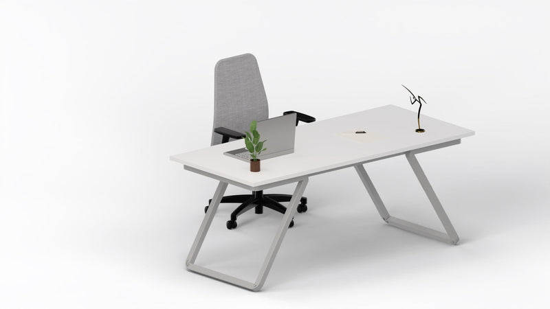 Scrivania con gambe in metallo moderne colore alluminio e piano in melaminico cm. 180x80x75h