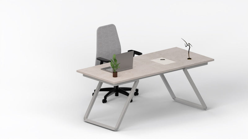 Scrivania con gambe in metallo moderne colore alluminio e piano in melaminico cm. 180x80x75h