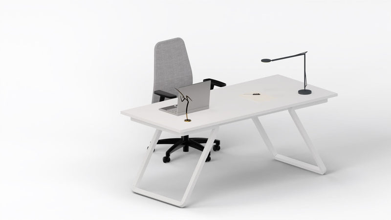 Scrivania moderna per ufficio con piano melaminico e struttura in acciaio verniciato bianco cm. 180x80x75h