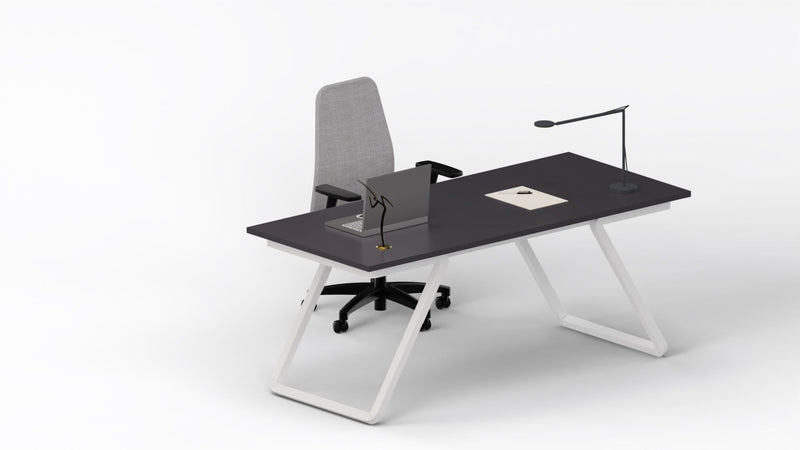 Scrivania moderna per ufficio con piano melaminico e struttura in acciaio verniciato bianco cm. 180x80x75h
