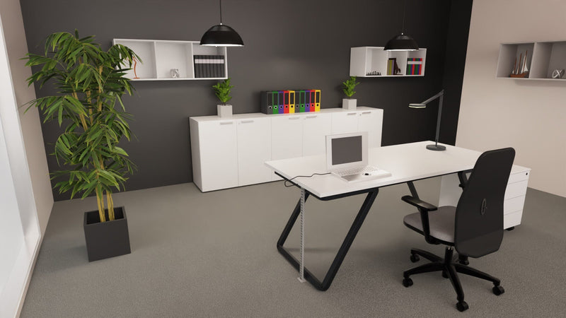 Scrivania operativa moderna con piano melaminico e struttura metallica nero ghisa cm. 180x80x75h
