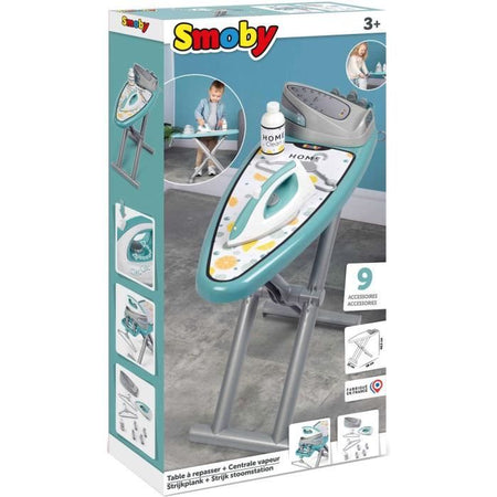 Smoby - Asse da stiro con stazione vapore + 9 accessori - Giochi di imitazione per la casa - H48 cm - Prodotto in Francia - Dai 3 anni