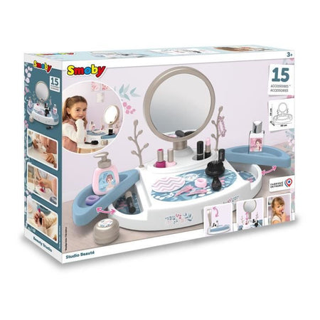 Smoby - My beauty studio - Toilette da tavolo con specchio inclinabile e rimovibile - 15 accessori per ciuccio - Prodotto in Francia