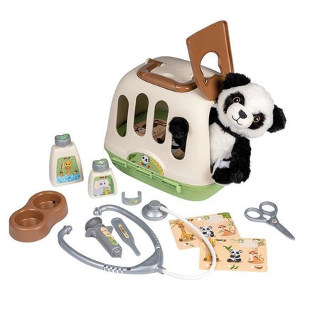Smoby - Valigia veterinaria - 1 peluche panda e tanti accessori - Prodotto 2 in 1: Gabbia da trasporto - Produzione francese
