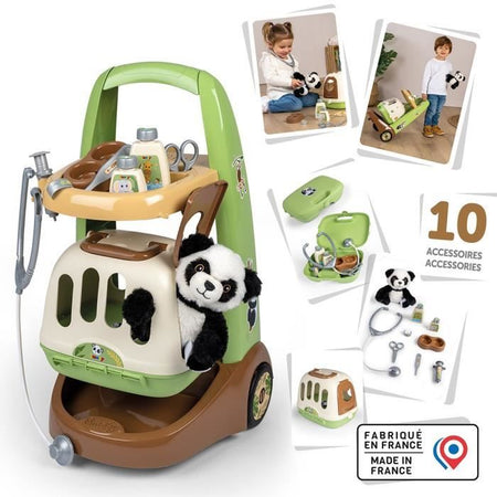 Smoby - Carrello Veterinario Zoo - Peluche Panda - Tanti Accessori Inclusi - Prodotto 2 in 1: Gabbia da Trasporto - Produzione