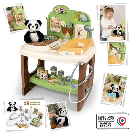 Smoby - Centro Veterinario Zoo - 1 peluche Panda - Tanti accessori e funzioni