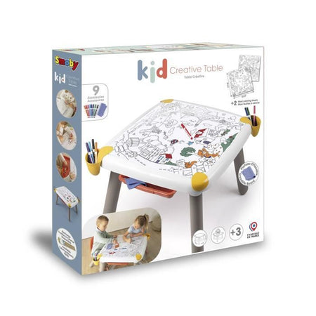 Smoby - Tavolo creativo per bambini - Feltro cancellabile per il tavolo + 2 fogli grandi da colorare - 3 vani portaoggetti - Dai 3 anni in su