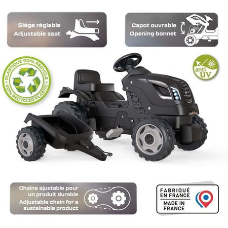 Smoby Farmer XL Pedal Tractor + Trailer - Nero