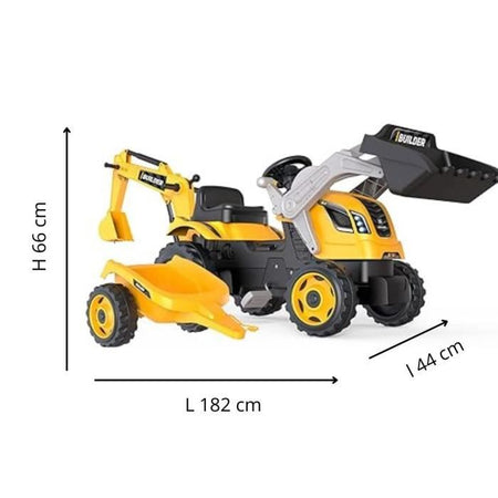 Trattore a pedale Smoby Max Builder + Trailer + Pelleter + Shovel - Orange