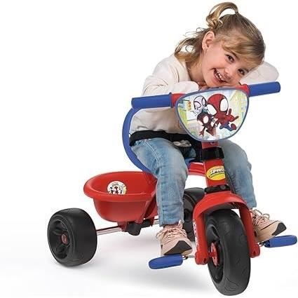 Smoby - Triciclo Be Fun - Spidey - Escalable de 15 meses a 3 aos - Bastón parental regulable en 3 posiciones - Cinturón de seguridad