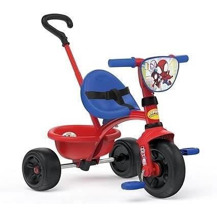 Smoby - Triciclo Be Fun - Spidey - Escalable de 15 meses a 3 aos - Bastón parental regulable en 3 posiciones - Cinturón de seguridad