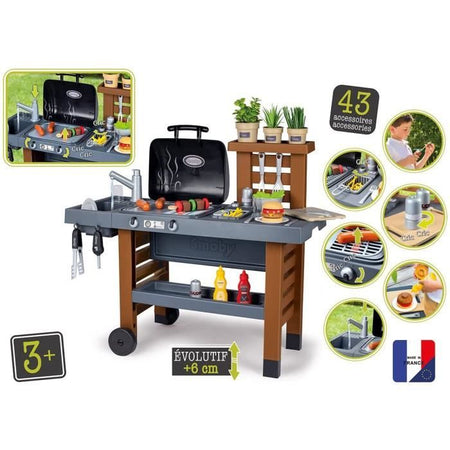Smoby - Cucina da Giardino - Cucina da Esterno Evolutiva - Griglia Con Fiamme Magiche A Scomparsa - 40 Accessori