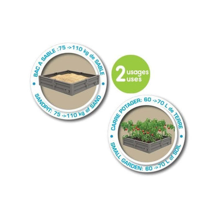 Smoby BAC Square Garden 2 in 1: sabbia e patch vegetale quadrata - 76x76 cm - Tarpaulin fondato fornito