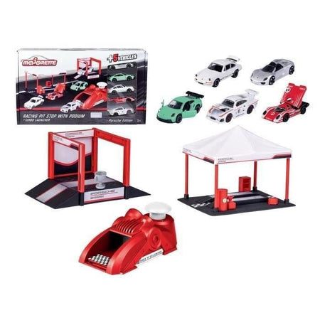 Giocattolo - Majorette - Stand e Podio Porsche Racing - 5 Veicoli - A partire da 3 anni