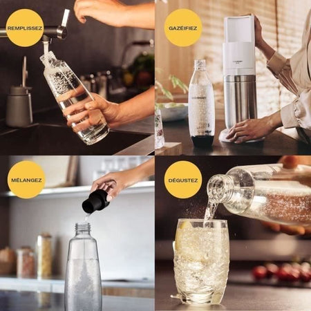 SODASTREAM DUOBICB - Macchina DUO bianca Confezione 4 bottiglie (2 decanter DUO + 2 Fusibile LV) + 1 bombola di scambio CQC