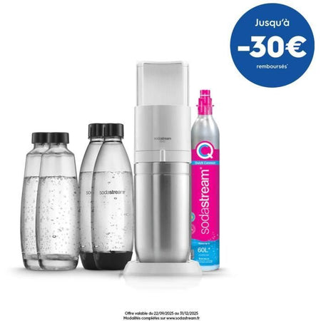 SODASTREAM DUOBICB - Macchina DUO bianca Confezione 4 bottiglie (2 decanter DUO + 2 Fusibile LV) + 1 bombola di scambio CQC