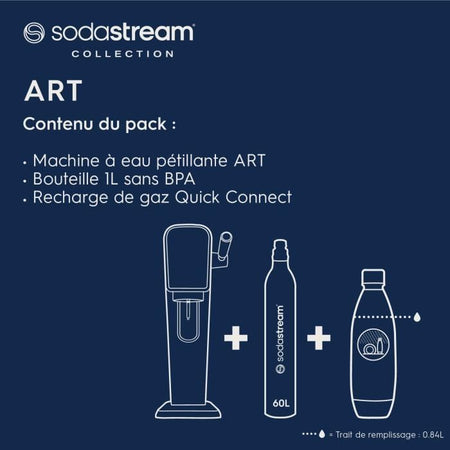 Distributore acqua frizzante - SODASTREAM - ART Mandarine - Con 1 bombola da 1 L, compatibile lavastoviglie + 1 ricarica gas da 60 L