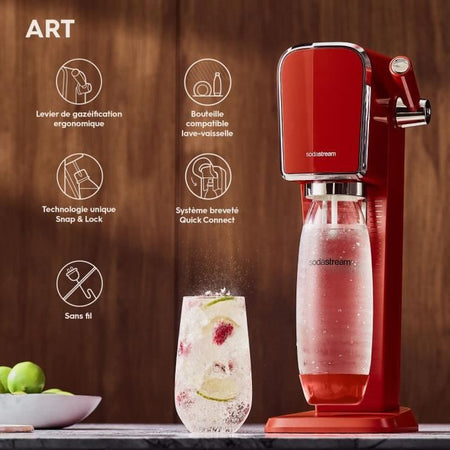 Distributore acqua frizzante - SODASTREAM - ART Mandarine - Con 1 bombola da 1 L, compatibile lavastoviglie + 1 ricarica gas da 60 L