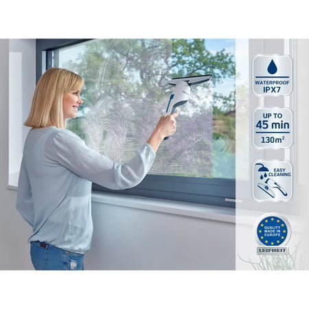 LEIFHEIT 51030 - Set aspirapolvere per finestre Nemo - Serbatoio 60ml - Autonomia 45min - IPX7 - Design ergonomico e sottile - Impermeabile