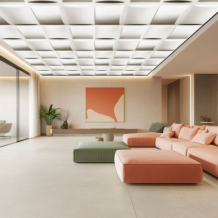 10 o 20mq (40 oppure 80 pezzi) di pannello decorativo 3D a soffitto in EPS isolante 50x50cm DOMINO