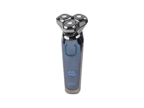 SOGO Rasoio elettrico wireless ricaricabile con 3 testine, display led - blu/cromato