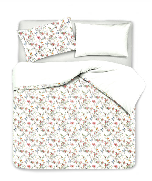 Set Copripiumino federe bifaccia Doubleface parure Copripiumino Stampa Digitale 100% Cotone Made in Italy SOTTOBOSCO/BIANCO