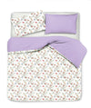 Set Copripiumino federe bifaccia Doubleface parure Copripiumino Stampa Digitale 100% Cotone Made in Italy SOTTOBOSCO/LILLA