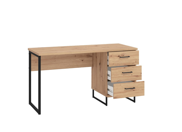 Scrivania "Spain" con cassettiera, color rovere, con 2 cassetti, struttura in truciolare rivestito, 137.5 x 56 x 75 cm