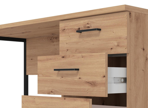 Scrivania "Spain" con cassettiera, color rovere, con 2 cassetti, struttura in truciolare rivestito, 137.5 x 56 x 75 cm