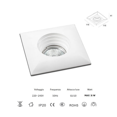 *STOCK* 10 Portafaretti In Gesso Ceramico ad incasso 115x115x41mm foro tondo 35W GU10 IP20