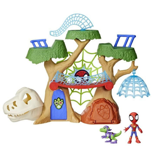 Spidey Dino-Webs Forest Base Playset, personaggi e accessori dei supereroi, dai 3 anni in su, Spidey e amici