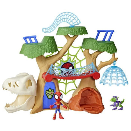 Spidey Dino-Webs Forest Base Playset, personaggi e accessori dei supereroi, dai 3 anni in su, Spidey e amici
