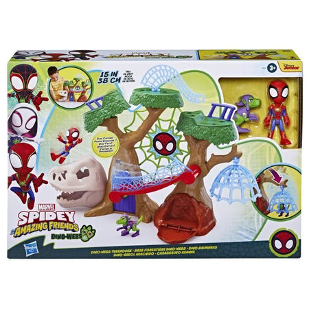 Spidey Dino-Webs Forest Base Playset, personaggi e accessori dei supereroi, dai 3 anni in su, Spidey e amici
