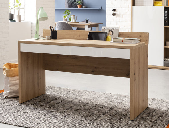 Scrivania con 2 cassetti Rovere e Bianco laccato da ufficio 140 cm "Made in Italy"