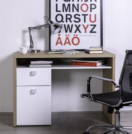 Scrivania "Globo" con 2 cassetti, postazione porta PC da ufficio e cameretta 110 cm Made in Italy