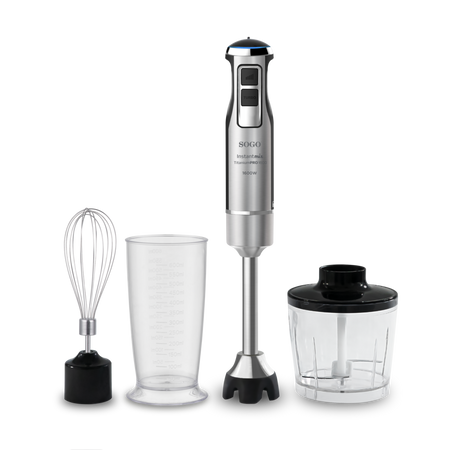Frullatore a immersione in acciaio inox con sistema di regolazione continua, 3 accessori - 1600 W
