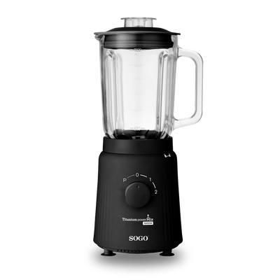 SOGO Frullatore con bicchiere in vetro - funzione pulse e tritaghiaccio 1000w - nero opaco