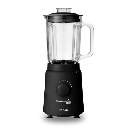 SOGO Frullatore con bicchiere in vetro - funzione pulse e tritaghiaccio 1000w - nero opaco