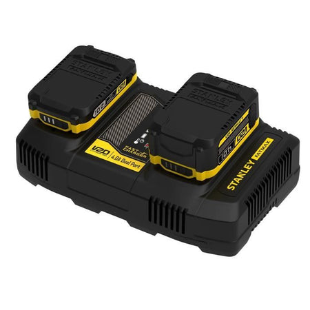 Caricabatterie doppio - 18 V 4 A - Compatibile con tutte le batterie della gamma V20 - STANLEY FATMAX, SFMCB24-QW