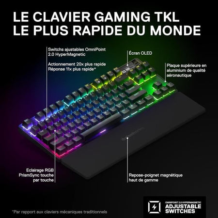 Tastiera da gioco meccanica - STEELSERIES - APEX PRO TKL WIRELESS (2023) - Senza tastierino numerico - Cablata - Con interruttori regolabili - Nera