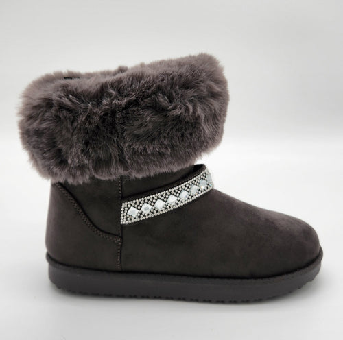 Elsa - Stivaletti in camoscio con pelliccia e strass donna