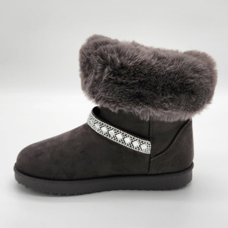 Elsa - Stivaletti in camoscio con pelliccia e strass donna