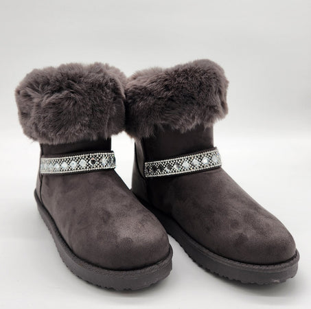 Elsa - Stivaletti in camoscio con pelliccia e strass donna